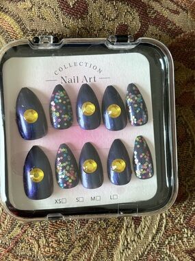 Elegant Blue and Multicolor Press-On Nails size S-M